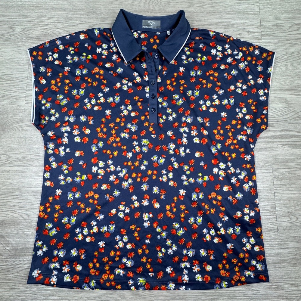 Callaway Women's Golf Polo Opti-Dri Floral Navy Blue Large Sleeveless Shirt